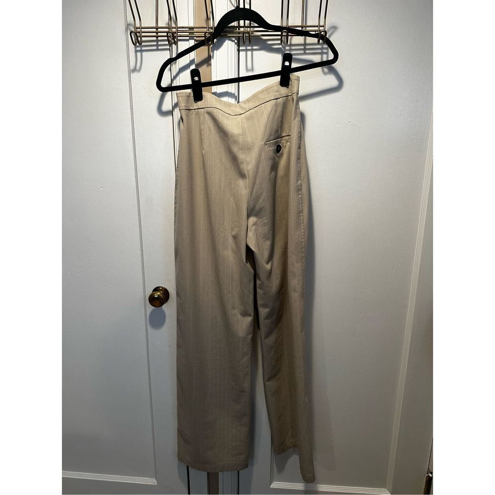 Bershka Women's Tan and White Pinstripe Trousers Dress Pants Work Pants Office P